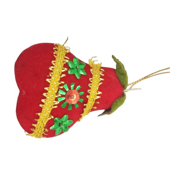 Vintage Christmas Elf & Flocked‎ Pear 1960s Christmas Ornaments Handmade Red - Picture 5 of 5